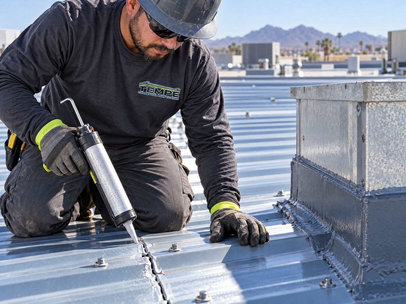 Commercial roof coating preparation around roof seams and flashing